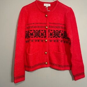 Free Assembly Red Patterned Crewneck Cardigan Sweater Medium BNWT